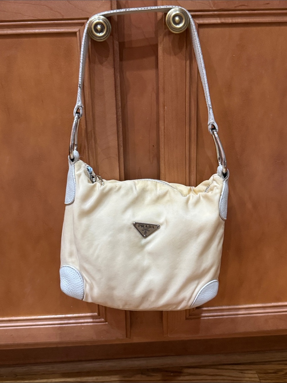 Prada Ivory Shoulder Bag with White Leather Trim